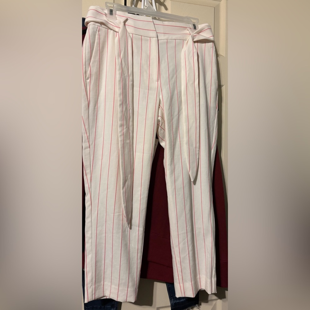 DKNY Cream Pants with Red Stripes